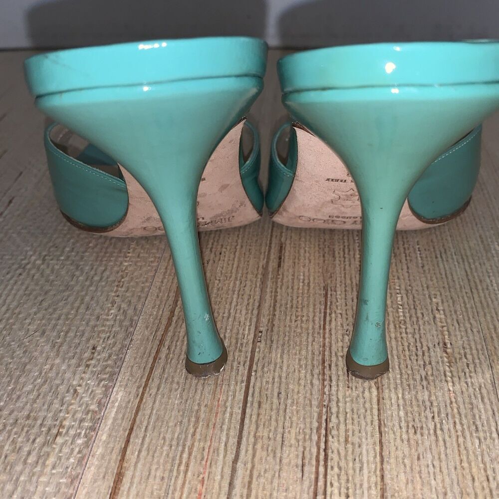 Jimmy Choo Turquoise/Green Patent Leather Sandals Preppy Office Womens 8 EU 38 - Picture 16 of 16